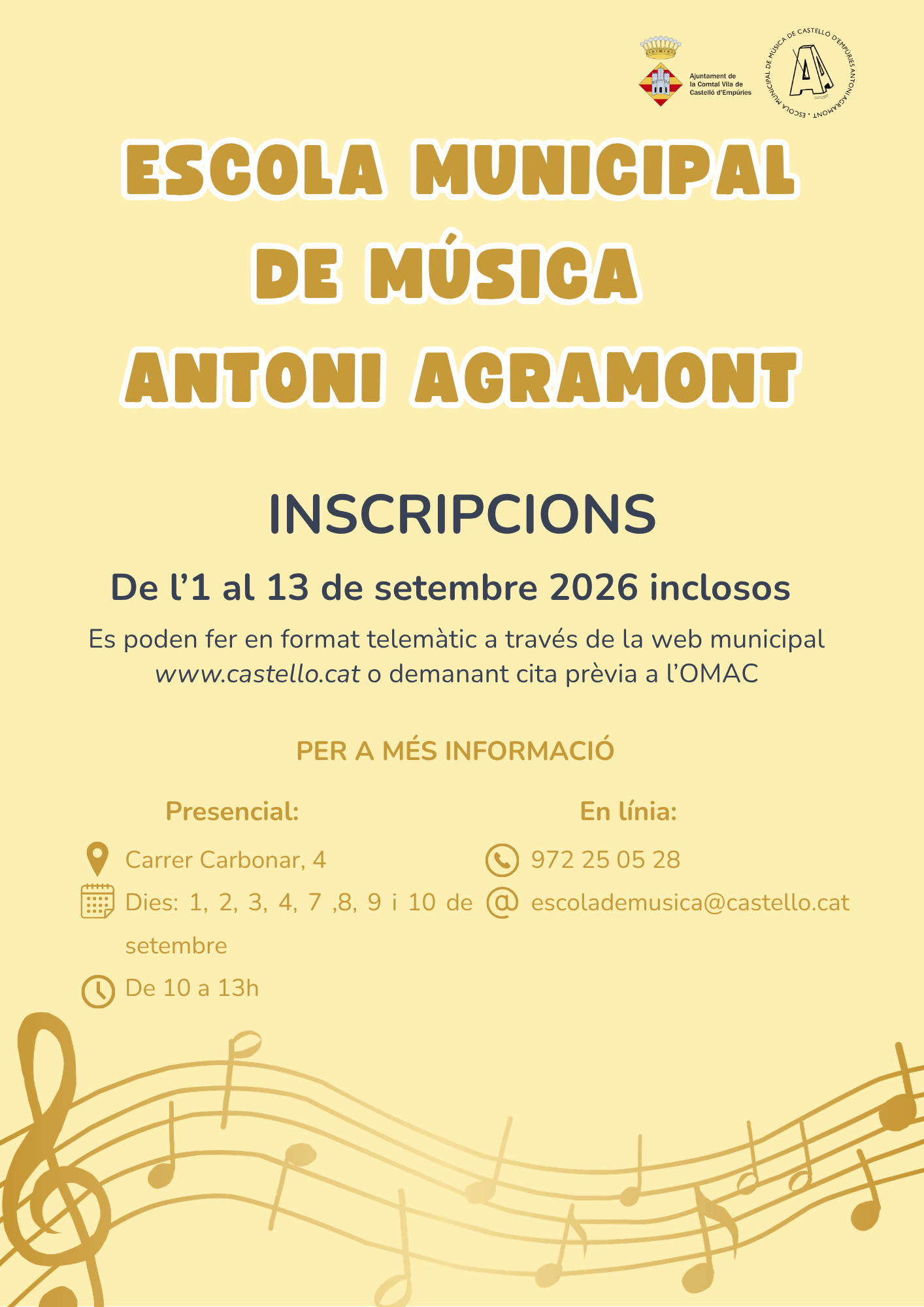 Inscripcions Escola Municipal de Música Antoni Agramont